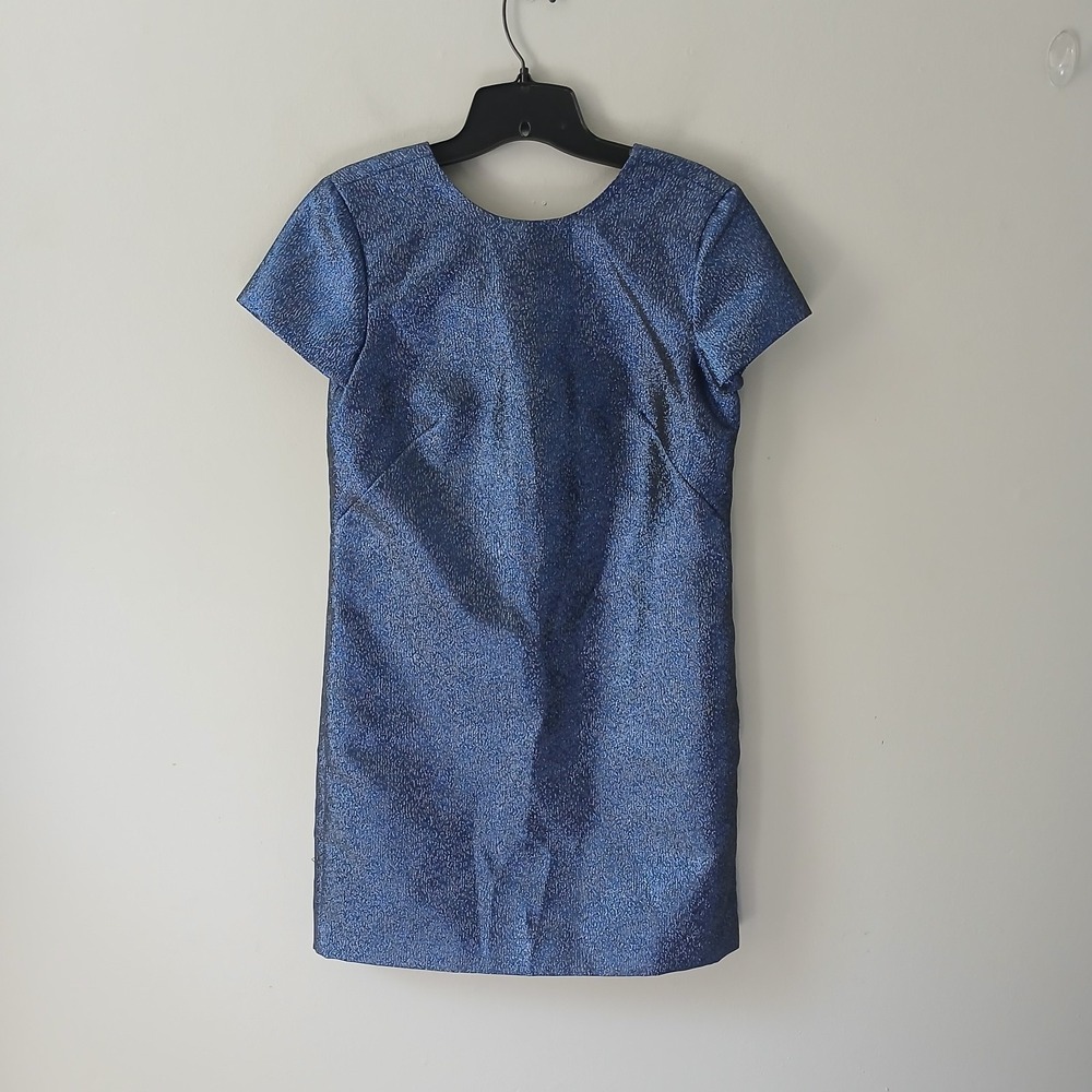 Madewell Women's Size 0 Metallic Blue Short Sleeve Mini Shift Dress Shimmer